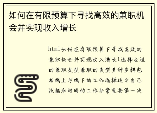 如何在有限预算下寻找高效的兼职机会并实现收入增长
