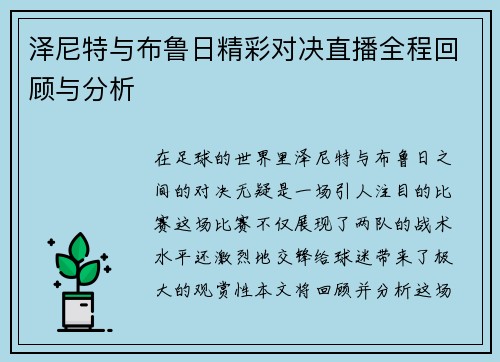 泽尼特与布鲁日精彩对决直播全程回顾与分析