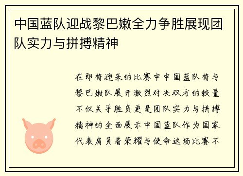 中国蓝队迎战黎巴嫩全力争胜展现团队实力与拼搏精神