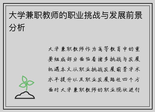 大学兼职教师的职业挑战与发展前景分析