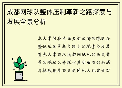 成都网球队整体压制革新之路探索与发展全景分析